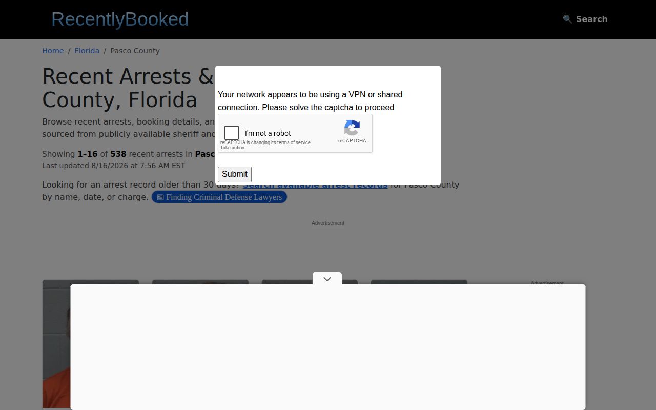 Unofficial Recently Booked Pasco County mugshot index